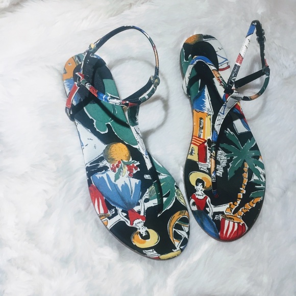 J. Crew T-strap sandals in postcard print 12 - Picture 2 of 8